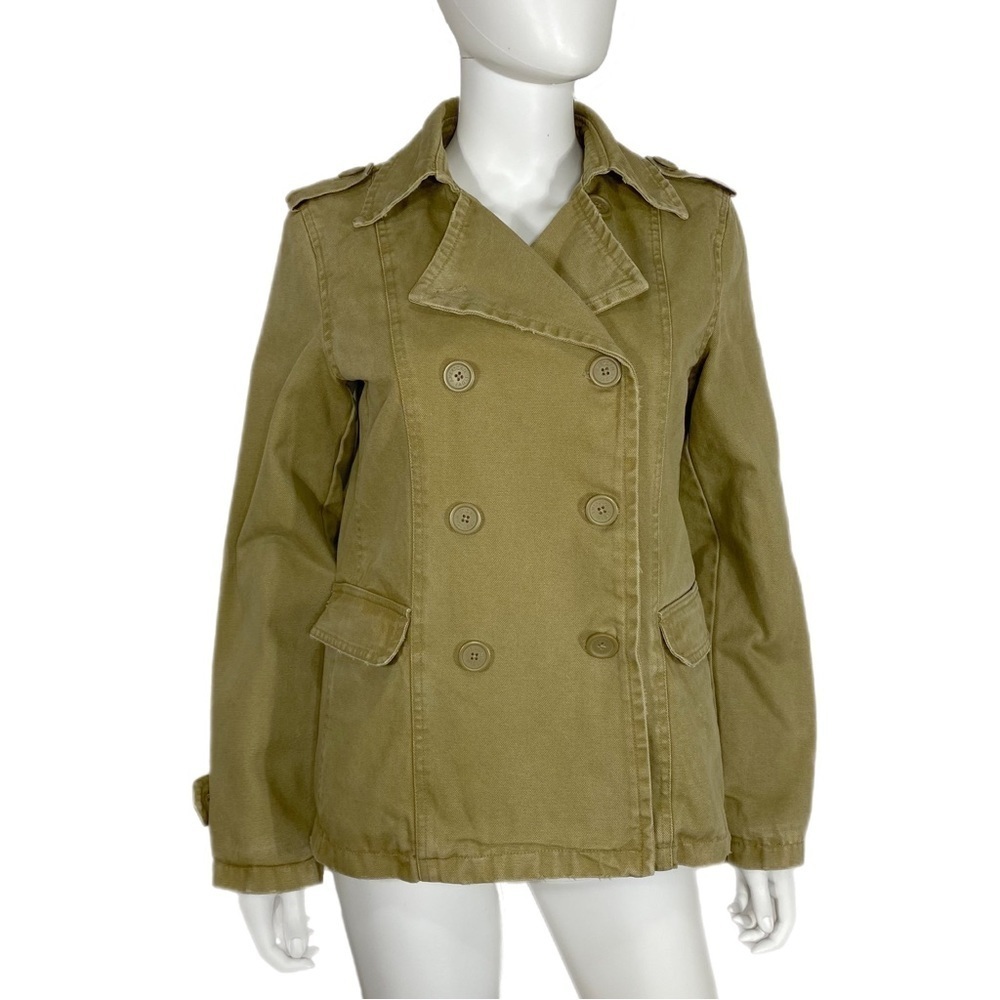 American Eagle Canvas Lightly Distressed Double Breasted Tan Jacket